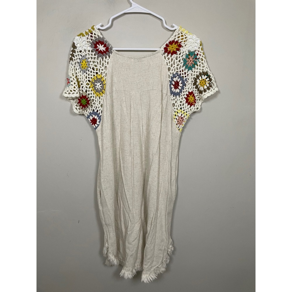 Umgee Crochcet Sleeve Linen Cotton Mini Dress Size Small Bohemian Beach Casual - Picture 6 of 10